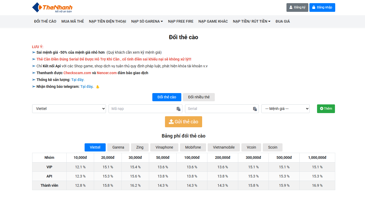 Thiết kế website bán thẻ và đổi thẻ cào